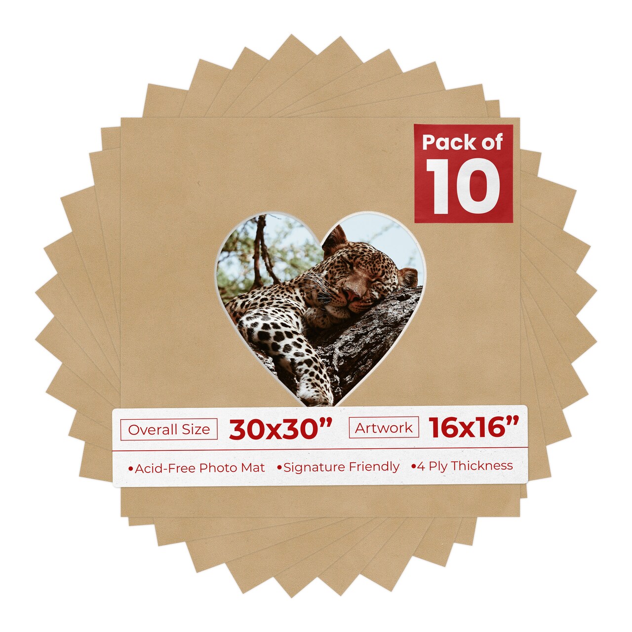 Beige Suede Mat Board for 30x30 Frames - Heart Opening for 16x16 Photos